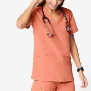 XS Coral FIGS 2 pocket scrub top